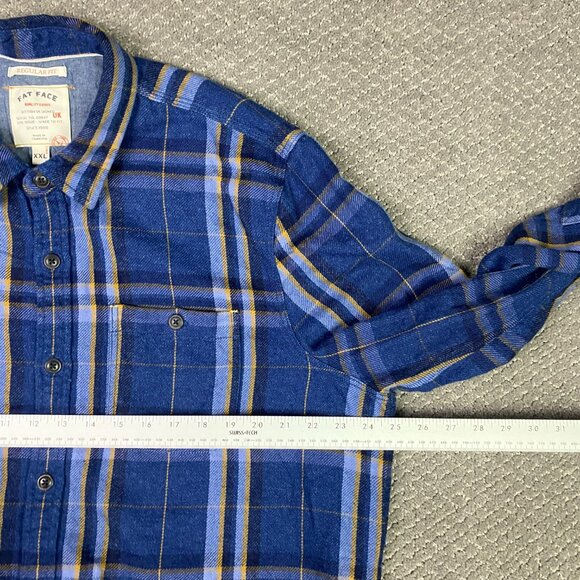 Fat Face Flannel Shirt Mens XXL Blue Indigo Plaid Cotton Long Sleeve Button Down - Picture 9 of 15